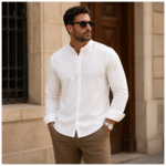 Mandarin Collar Linen Shirt - Image 2